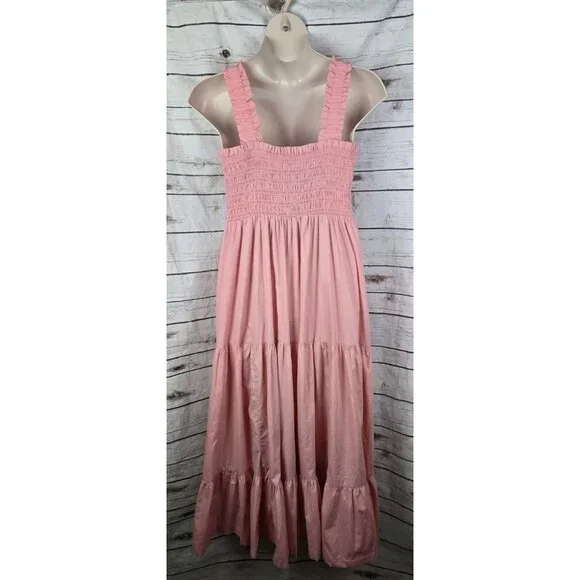 Abercrombie & Fitch Easy Maxi Smocked Dress XXL Tiered Pink Rose Quartz Boho - Picture 6 of 8